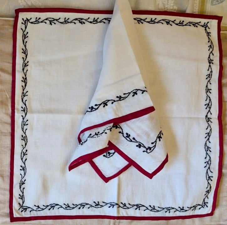 White Cotton Linen Chikankari Table Napkin Square in set of 2/4/6 - 18x18 Inch