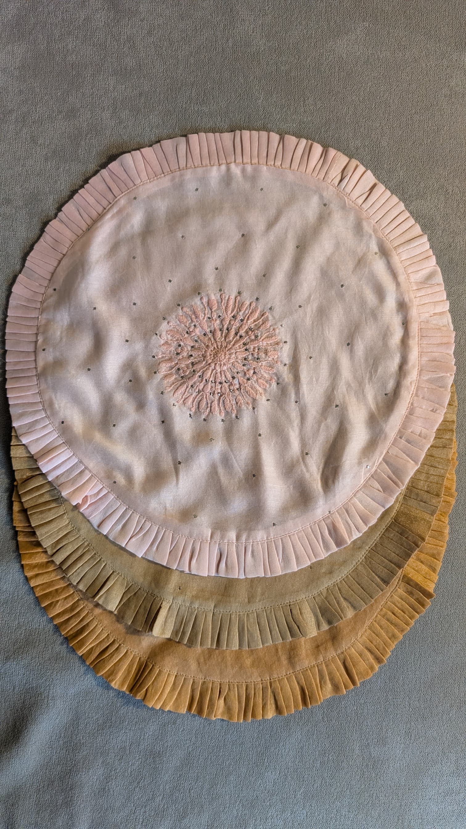 Light Pink Chikankari Placemat - Round 14 inches