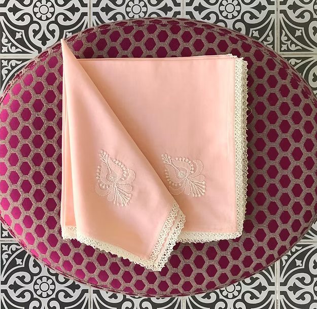 Peach Chikankari Table Napkin Square in set of 2/4/6 - 18x18 Inch