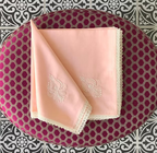 Peach Chikankari Table Napkin Square in set of 2/4/6 - 18x18 Inch