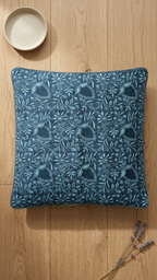 Chikankari Cushion Cover 16x16 inches | Dark Blue | Tissue Chanderi Silk