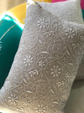 Grey Chikankari Lumbar Cushion Cover 18x12inches