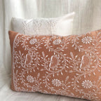 Brown Chikankari Lumbar Cushion Cover 18x12inches