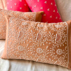Brown Chikankari Lumbar Cushion Cover 18x12inches
