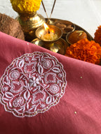 Onion Pink Chikankari Placemat - Round 14 inches