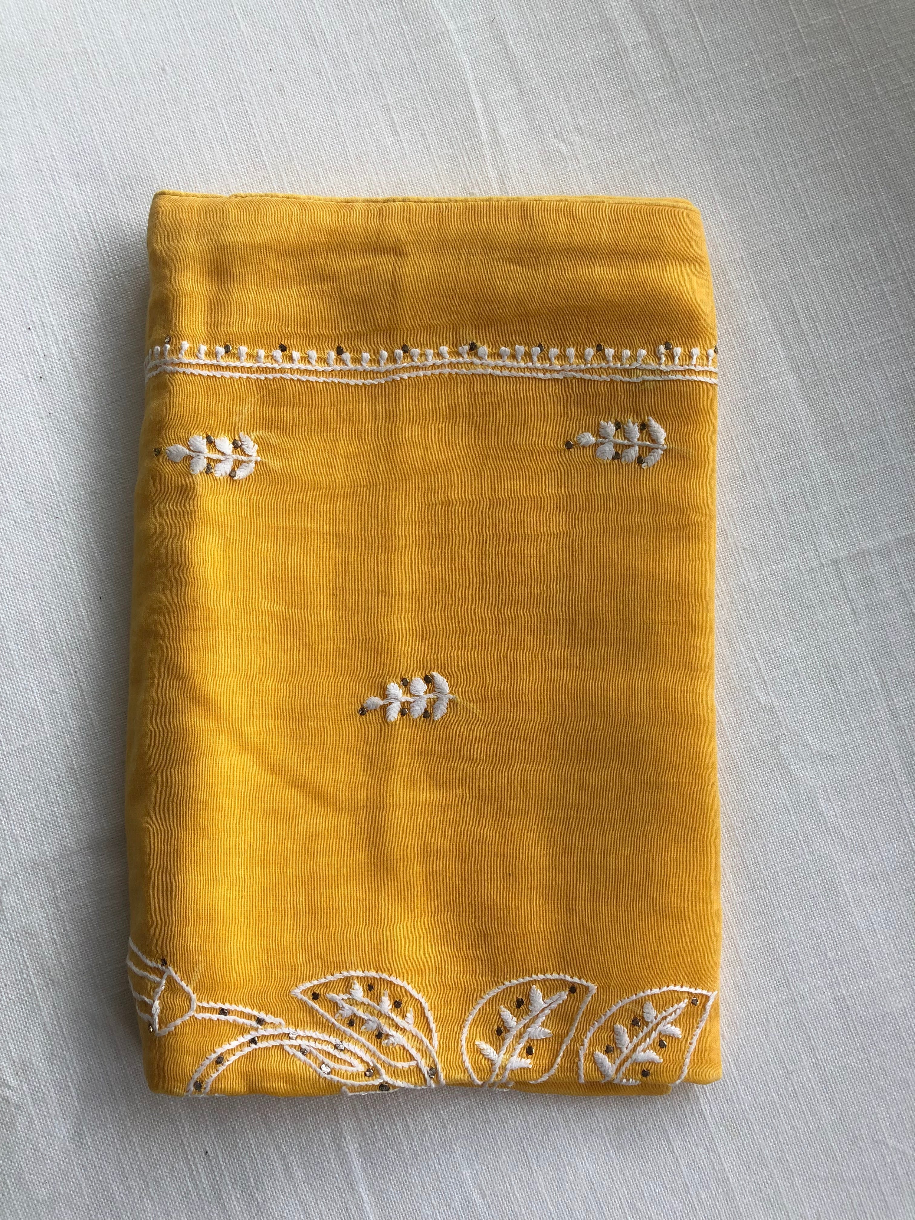 Yellow Chikankari Hand Embroidered Cushion Cover 18x18 inches