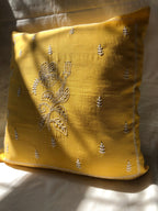 Yellow Chikankari Hand Embroidered Cushion Cover 18x18 inches