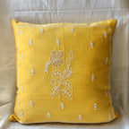 Yellow Chikankari Hand Embroidered Cushion Cover 18x18 inches