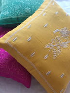 Yellow Chikankari Hand Embroidered Cushion Cover 18x18 inches