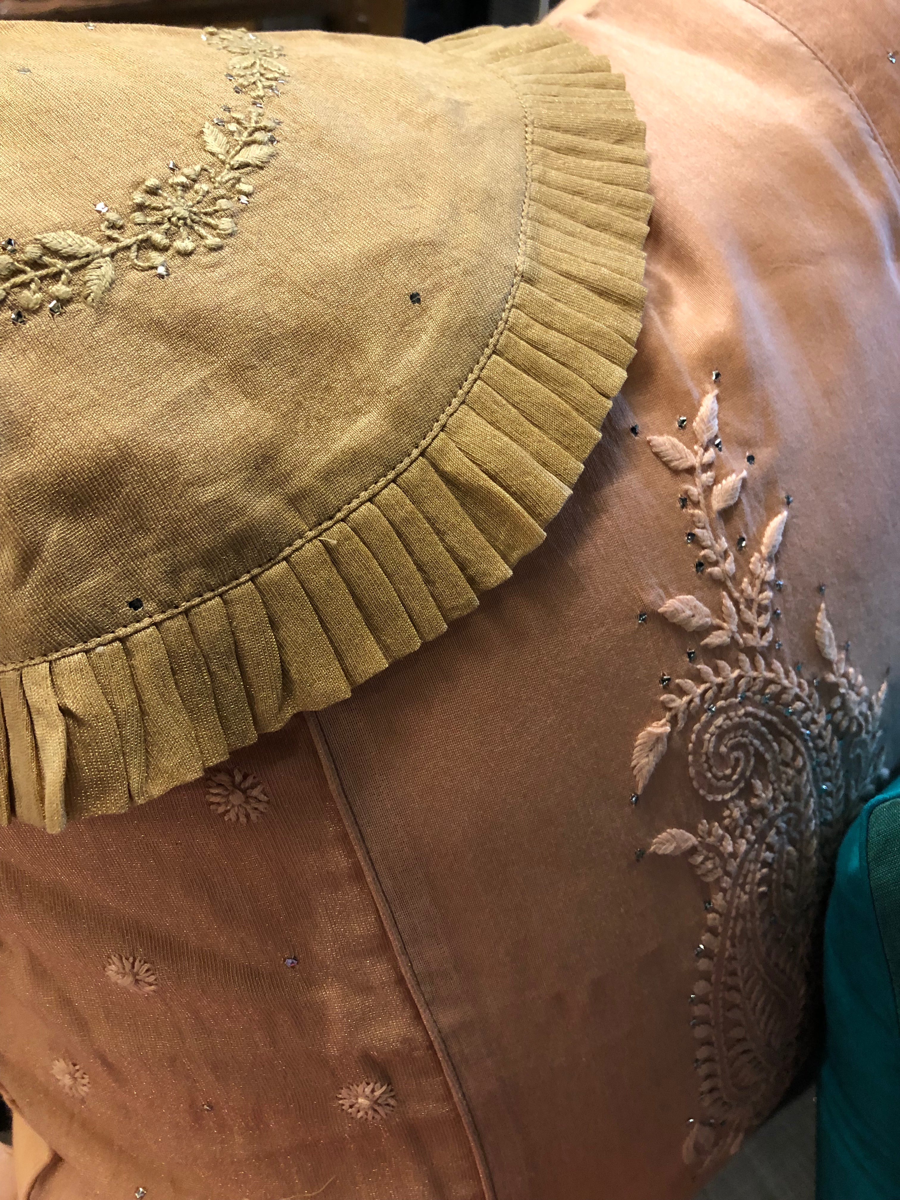 Light Brown Chikankari Placemat - Round 14 inches