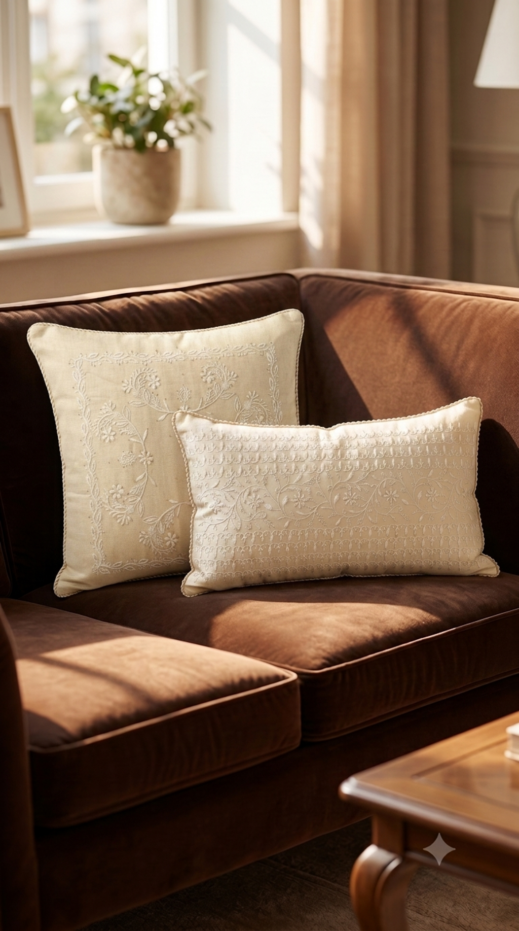 Chikankari Cushion Cover 16x16 inches | Ivory | Tissue Chanderi Silk