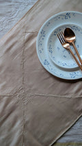 Hand Embroidered Chikankari Table Runner | Luxury Silk Table Linen | CHAMPGNE