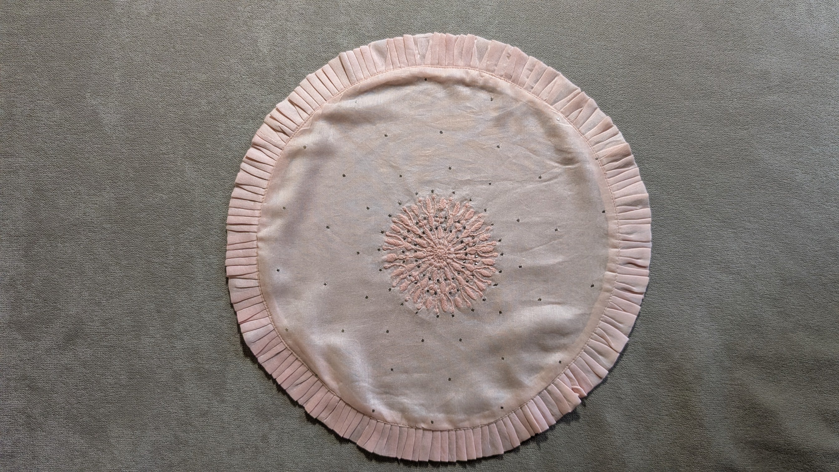 Light Pink Chikankari Placemat - Round 14 inches