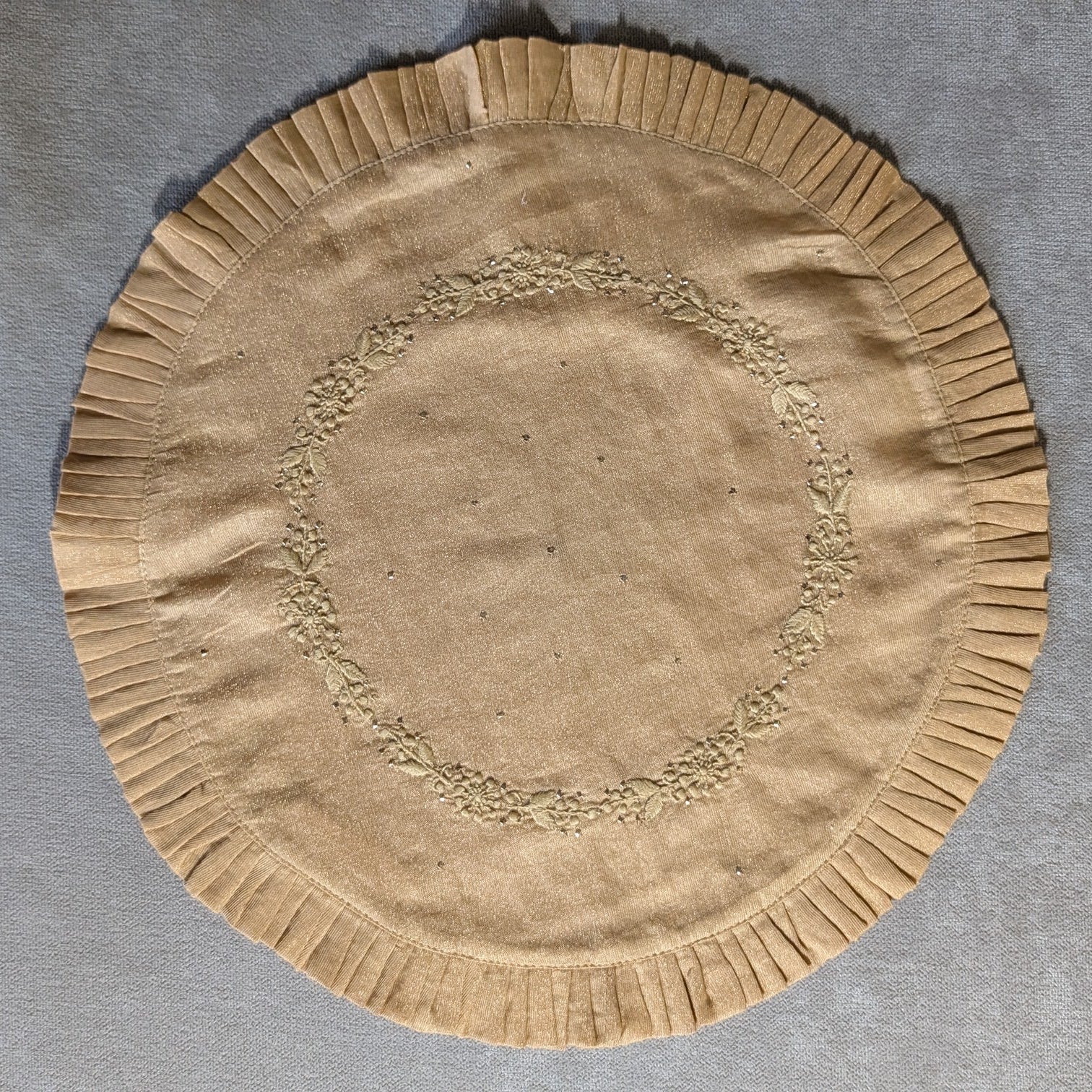 Light Brown Chikankari Placemat - Round 14 inches