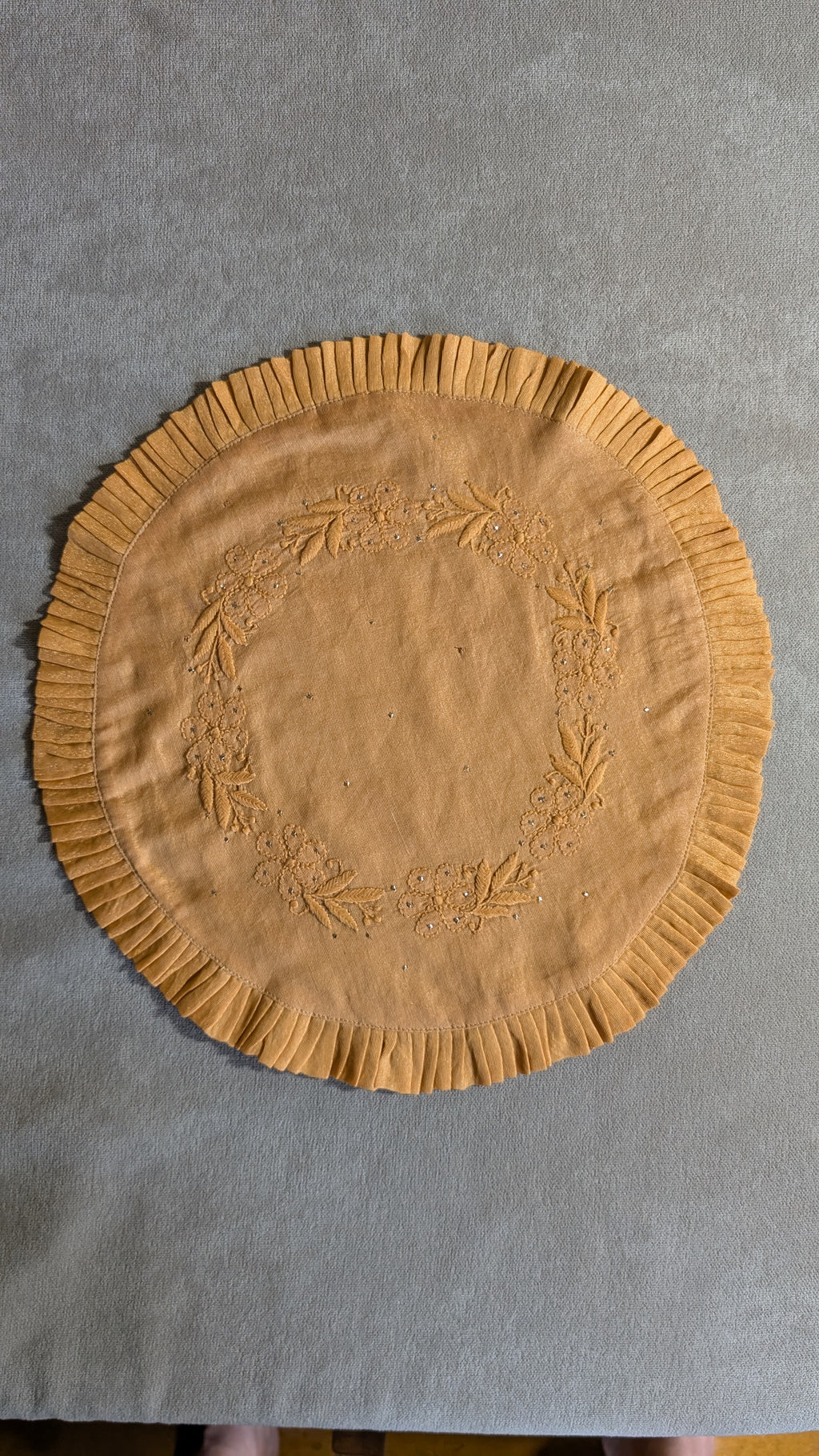 Rust Chikankari Placemat - Round 14 inches