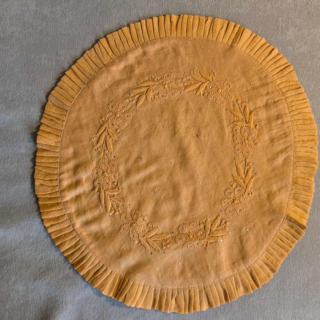 Rust Chikankari Placemat - Round 14 inches