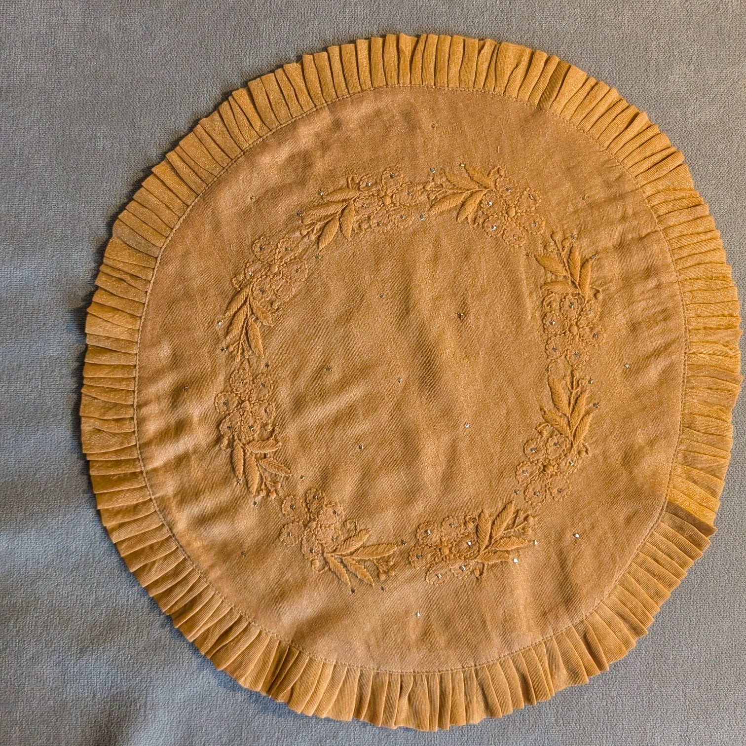 Rust Chikankari Placemat - Round 14 inches
