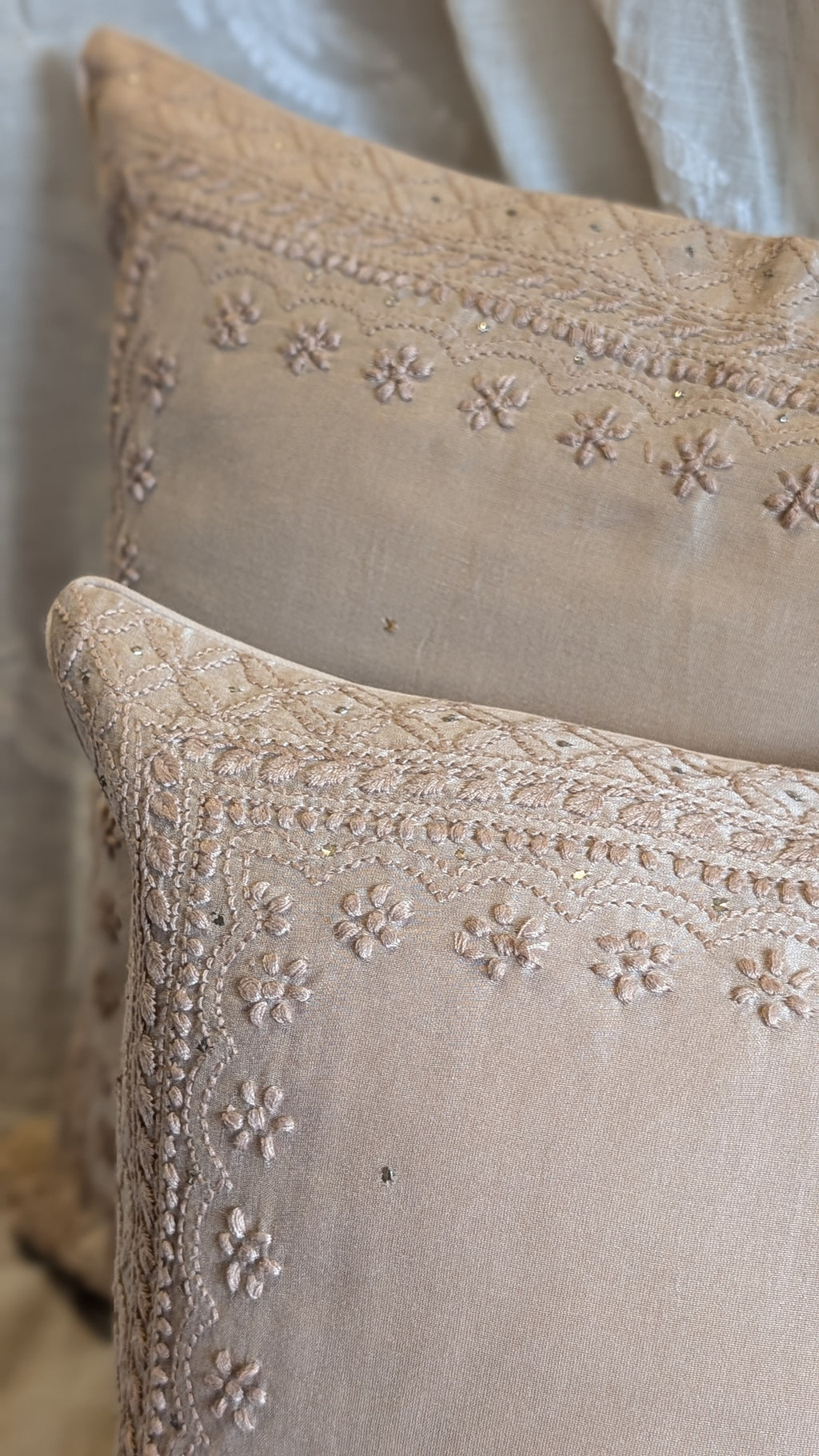 Champagne Hand Embroidered Cushion Cover 16x16 inches