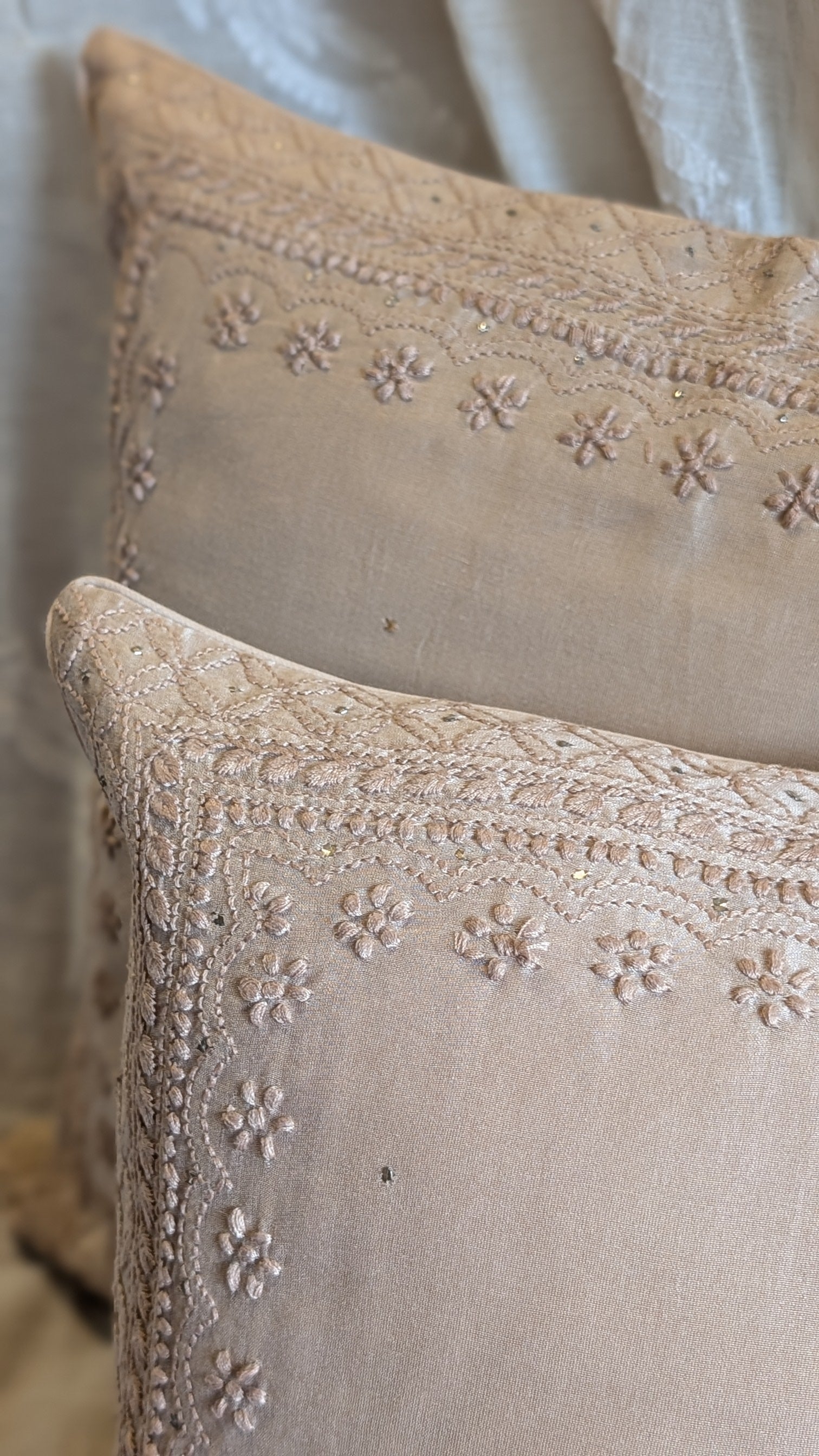 Champagne Hand Embroidered Cushion Cover 16x16 inches