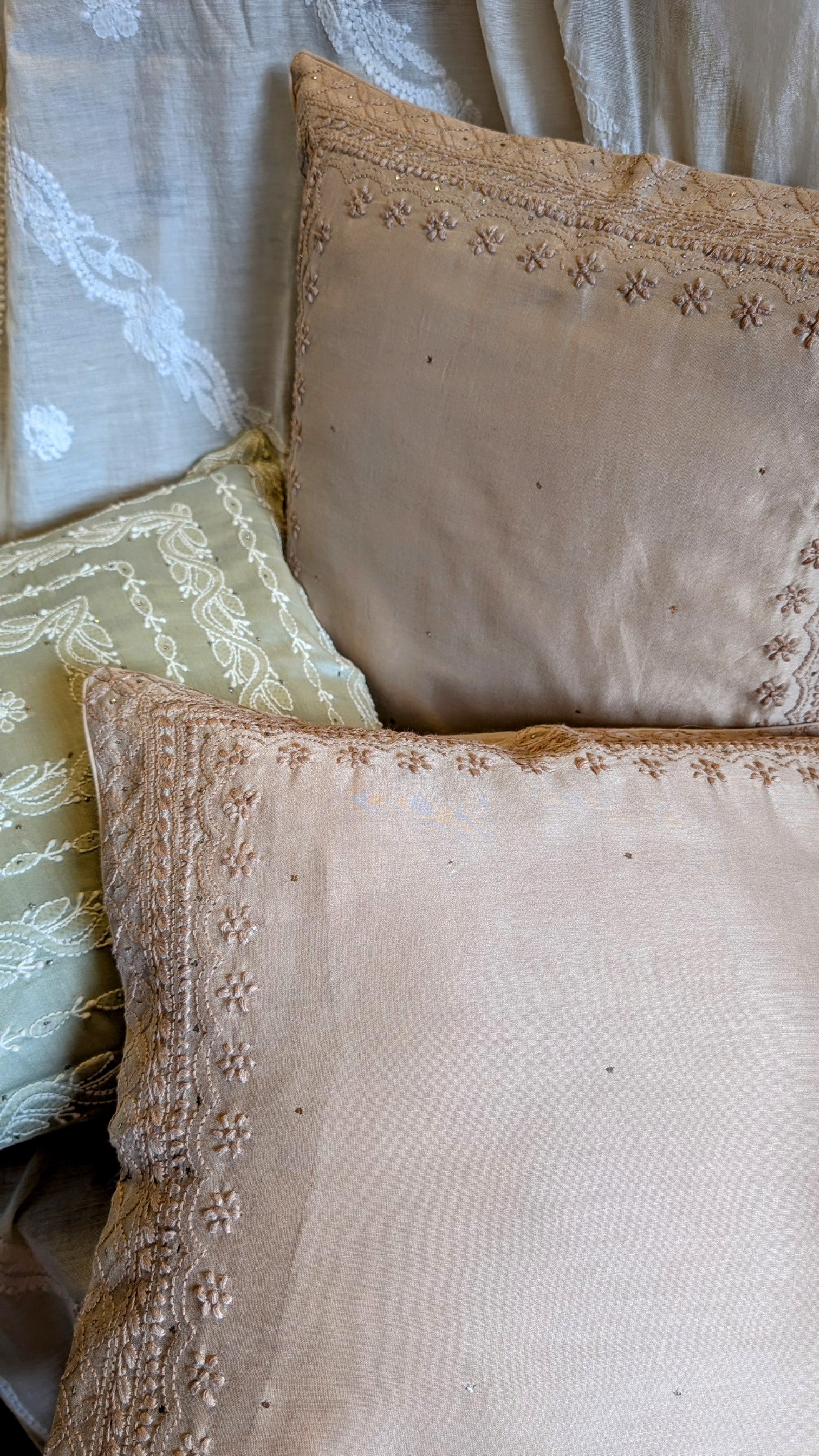 Champagne Hand Embroidered Cushion Cover 16x16 inches