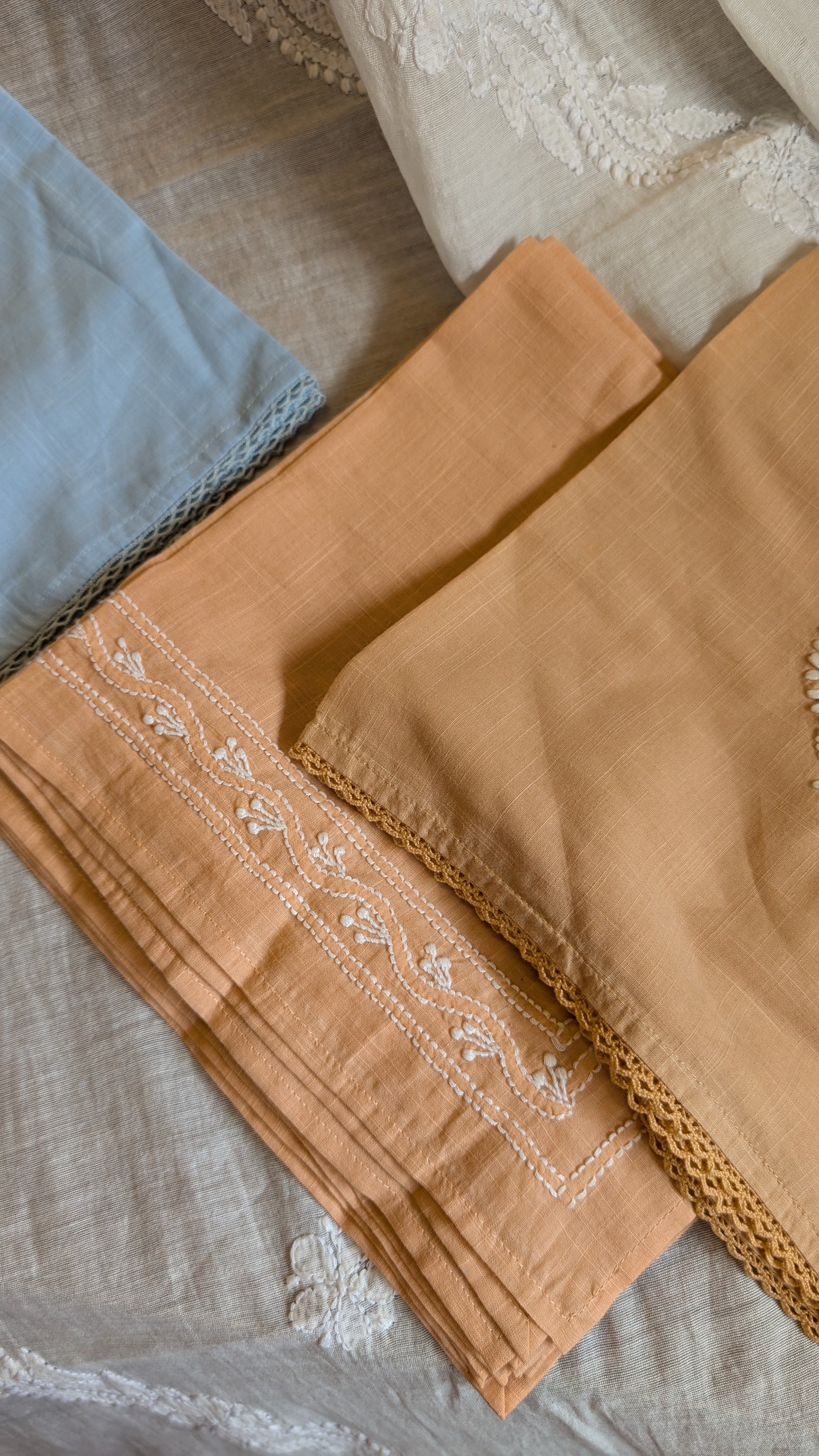 Tan Chikankari Table Napkin Square in set of 2/4/6 - 18x18 Inch