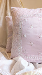 Lavendar Chikankari Hand Embroidered Cushion Cover