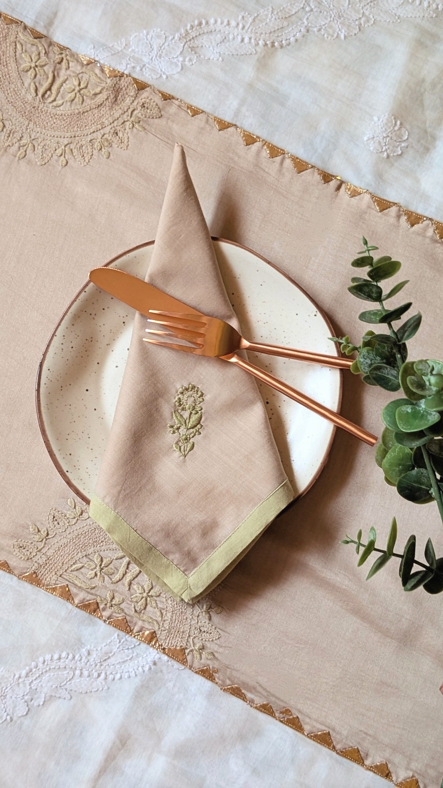 Light Brown Chikankari Table Runner 14 x 72 inches