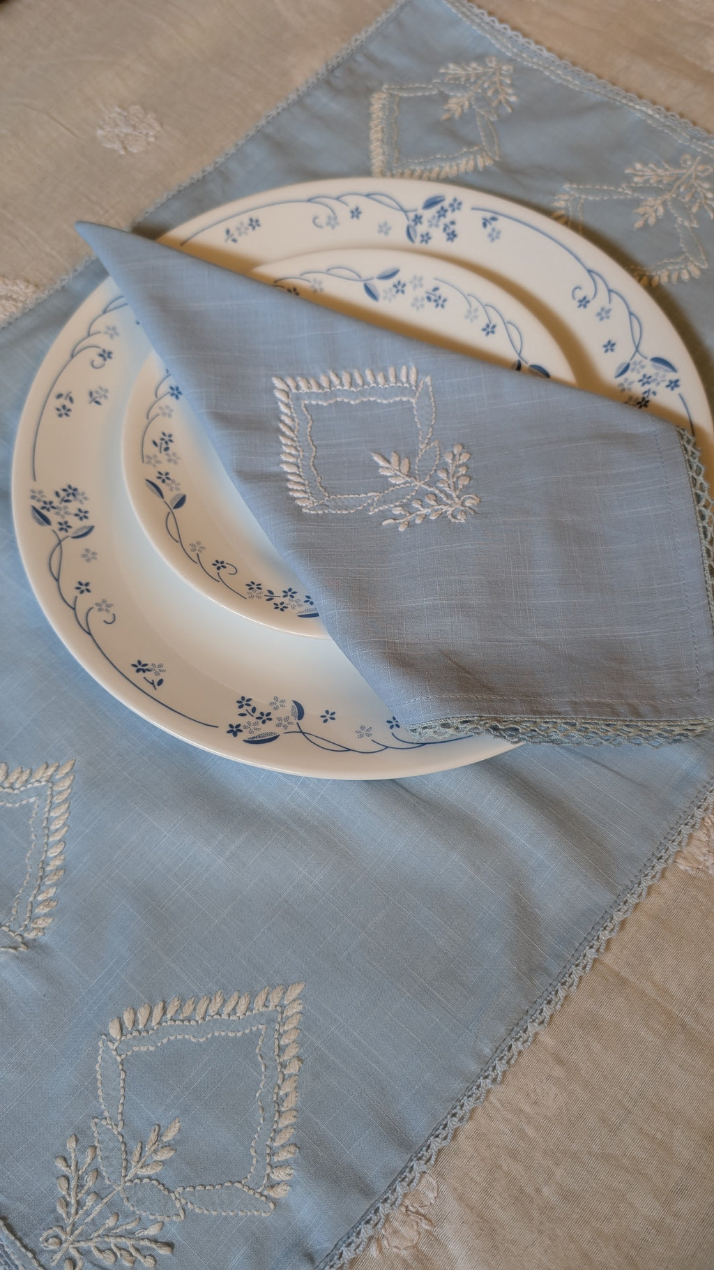 Blue Chikankari Placemat Rectangle 13x 19 inches