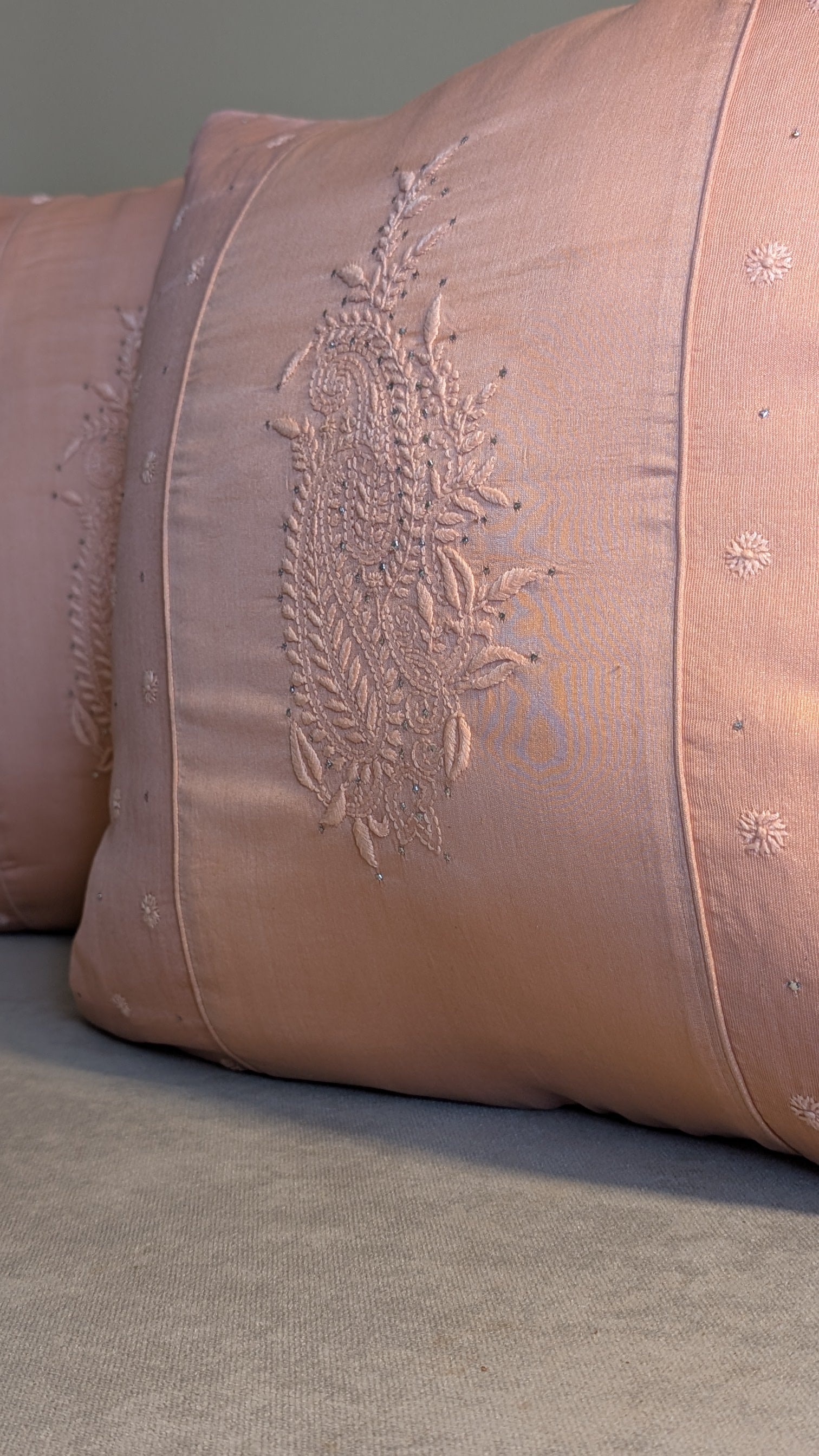 Orange w/Tissue Hand Embroidered Cushion Cover 18x18 inches