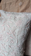 Silver Chikankari Hand Embroidered Cushion Cover 16x16 inches