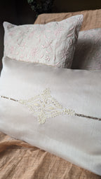 Beige Chikankari Lumbar Cushion Cover 18x12inches