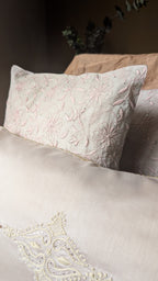 Beige Chikankari Lumbar Cushion Cover 18x12inches