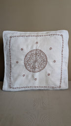 White Cotton Linen Chikankari Cushion Cover- 20x20 inches
