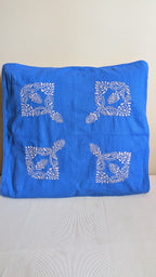 Blue Cotton Linen Chikankari Cushion Cover- 20x20 inches