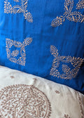Blue Cotton Linen Chikankari Cushion Cover- 20x20 inches
