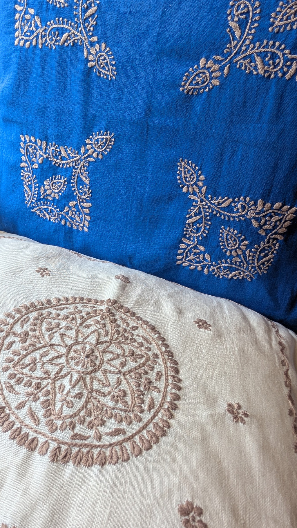 White Cotton Linen Chikankari Cushion Cover- 20x20 inches