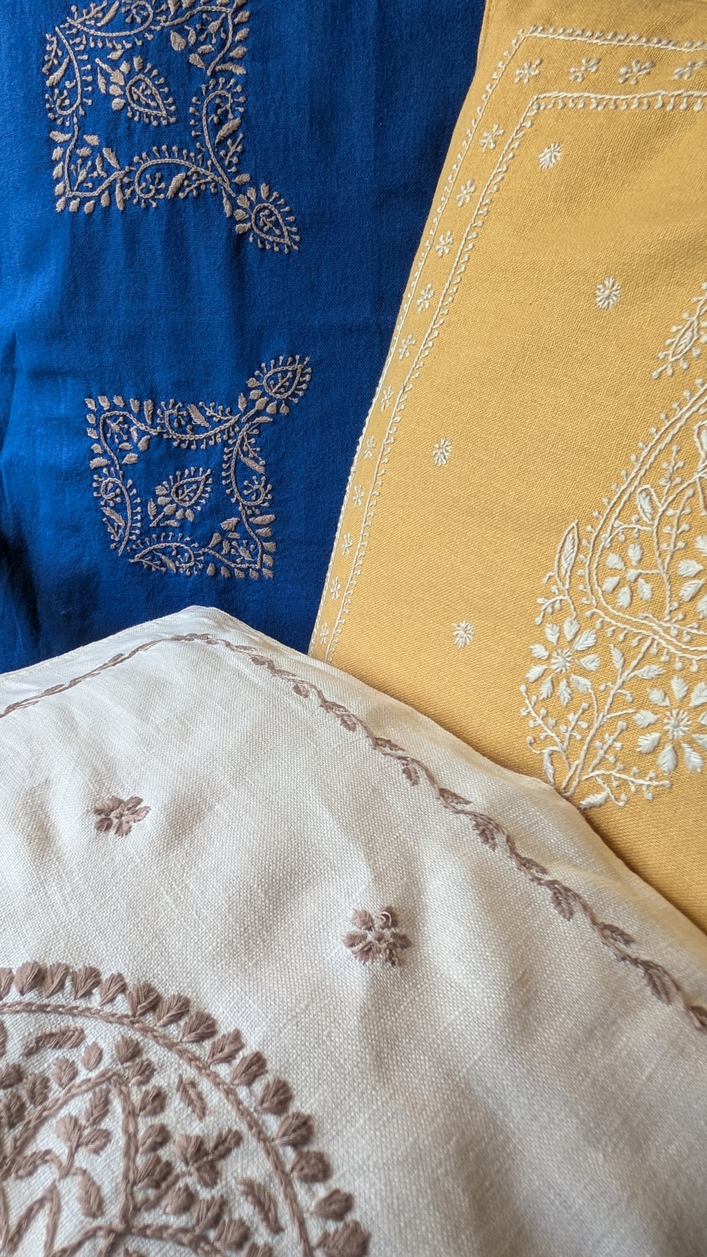 White Cotton Linen Chikankari Cushion Cover- 20x20 inches