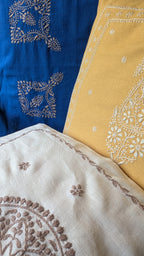 White Cotton Linen Chikankari Cushion Cover- 20x20 inches
