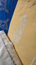 Yellow Cotton Linen Chikankari Cushion Cover- 20x20 inches