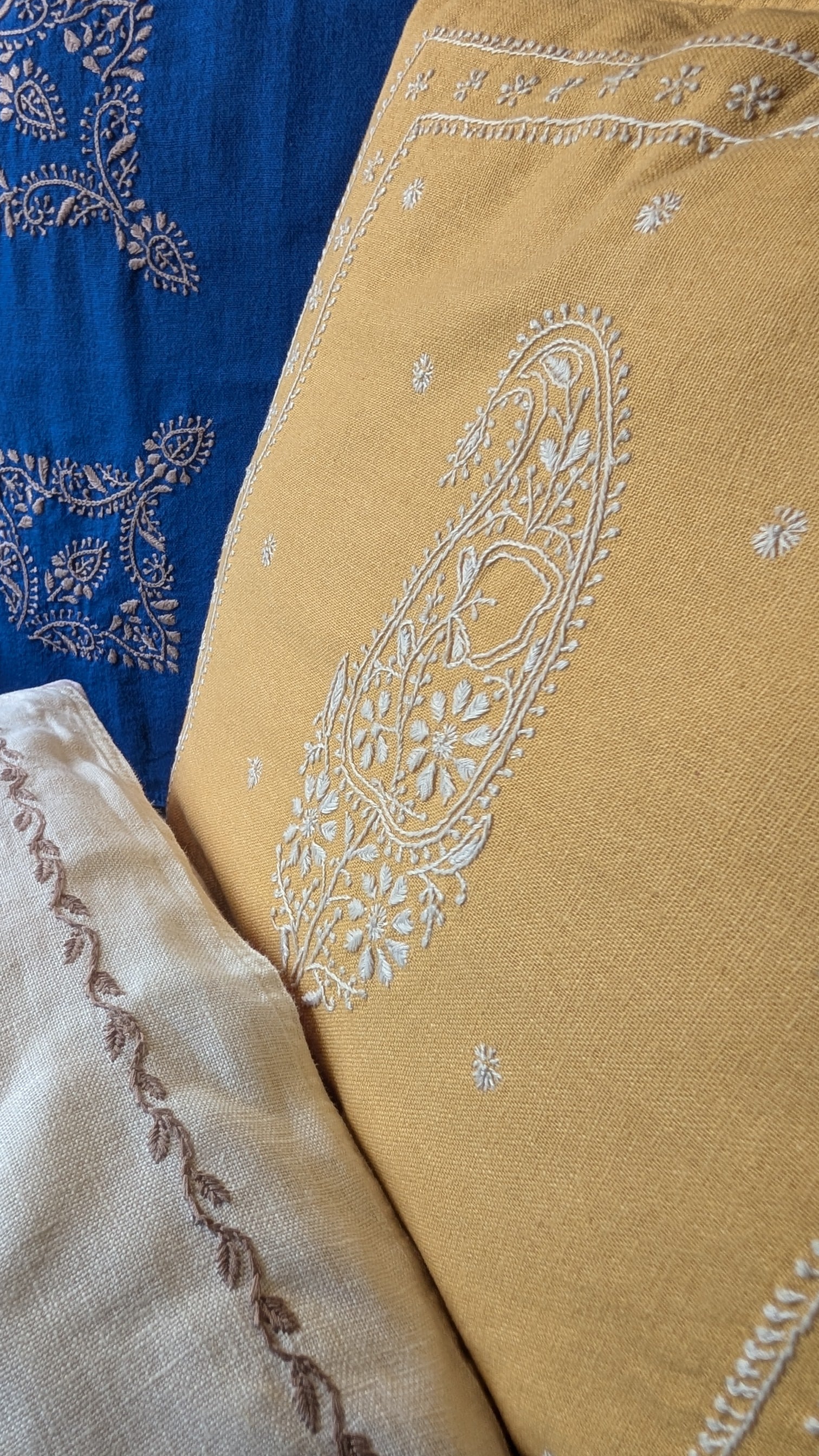 Yellow Cotton Linen Chikankari Cushion Cover- 20x20 inches