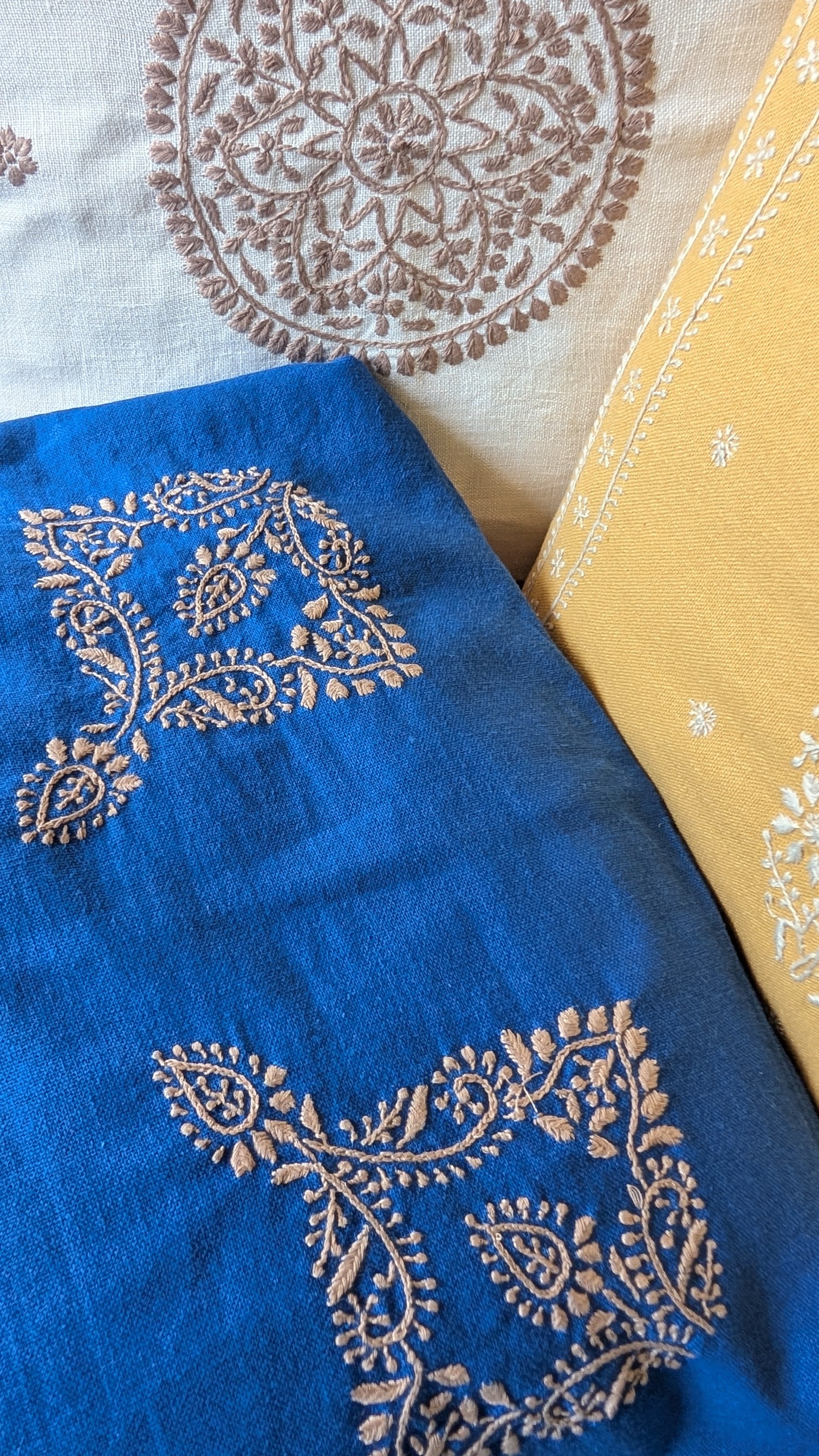 Yellow Cotton Linen Chikankari Cushion Cover- 20x20 inches