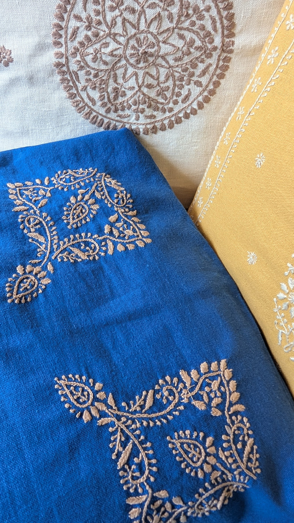 Blue Cotton Linen Chikankari Cushion Cover- 20x20 inches