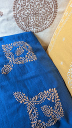 Blue Cotton Linen Chikankari Cushion Cover- 20x20 inches