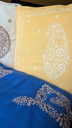 Yellow Cotton Linen Chikankari Cushion Cover- 20x20 inches
