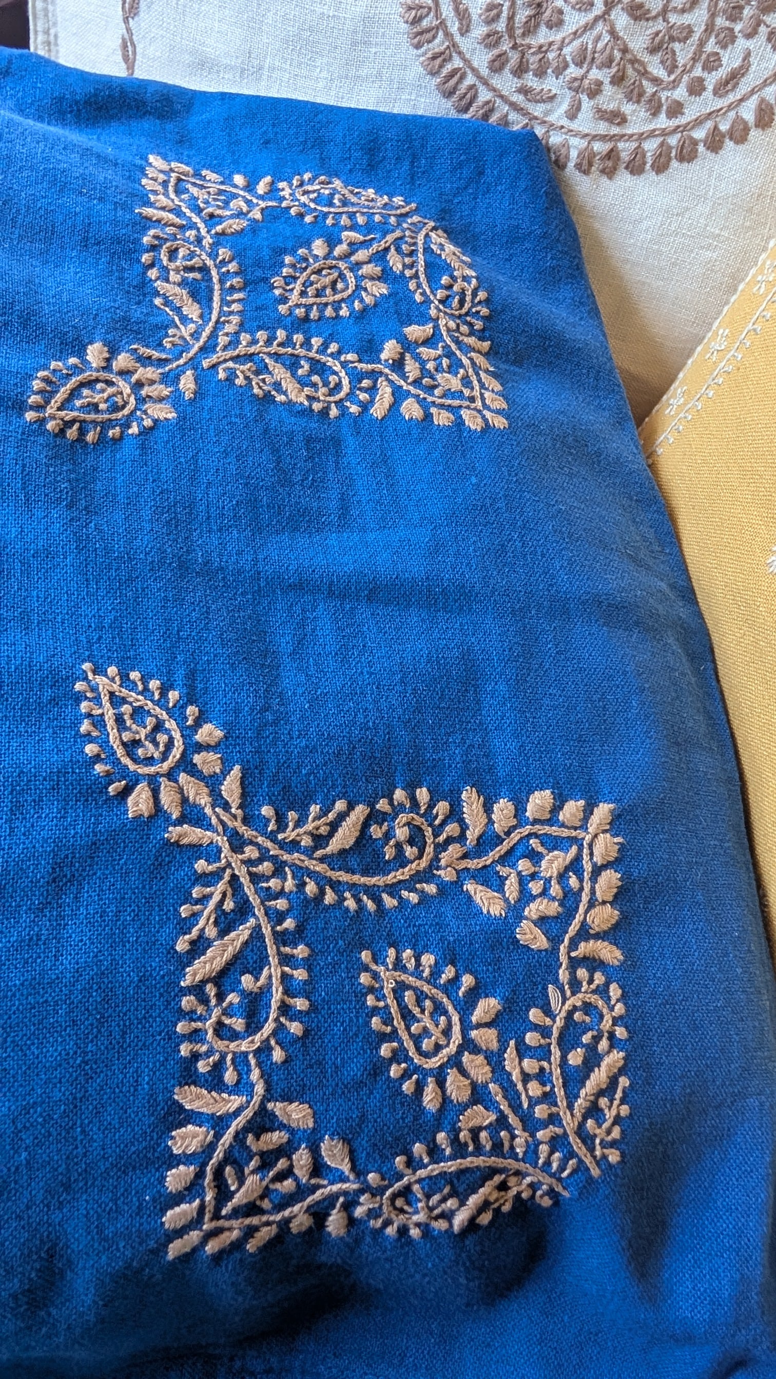 Blue Cotton Linen Chikankari Cushion Cover- 20x20 inches