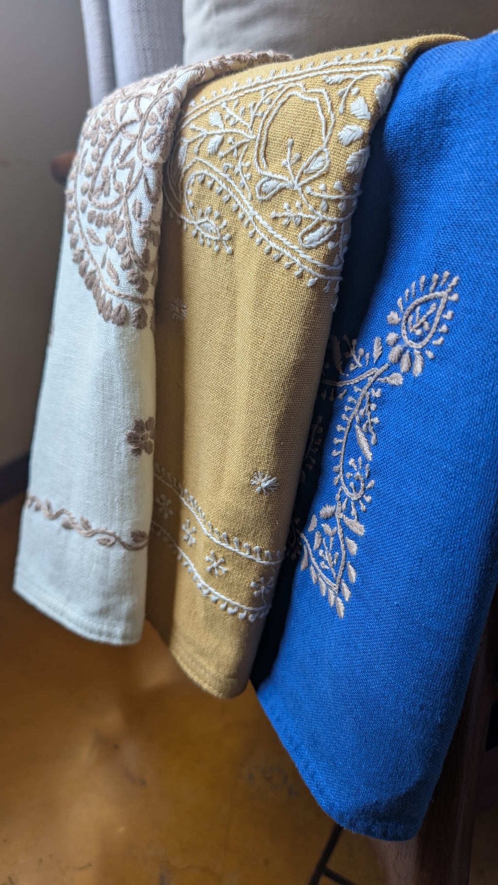Yellow Cotton Linen Chikankari Cushion Cover- 20x20 inches