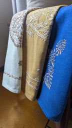 Blue Cotton Linen Chikankari Cushion Cover- 20x20 inches