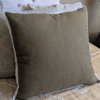 Olive Green Linen Cotton Chikankari Cushion Cover- 18x18 inches