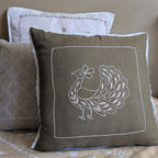 Olive Green Linen Cotton Chikankari Cushion Cover- 18x18 inches