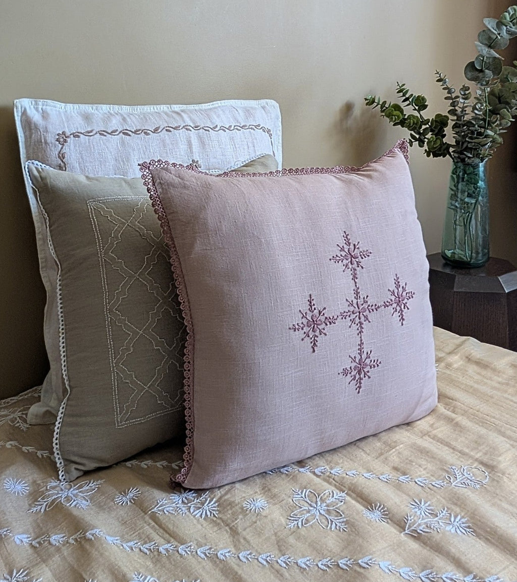 Blush Pink Cotton Chikankari Cushion Cover- 18x18 inches